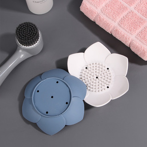 Floral Soap Dish Flower Shape Silicone Draining Bathroom Tray White Gray Blue Pink Scandinavian Style Deck Mount - Product Image 2