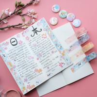 Carnet Nekoni Festival de Sakura avec papier quadrillé 210 mm x 110 mm, 32 feuilles/64 pages par bloc pour carnet de notes
