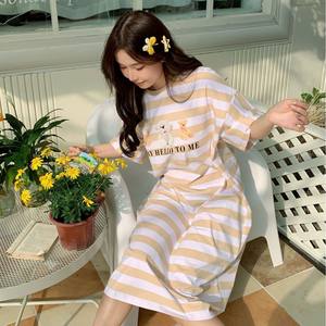 Camisón a Rayas de Estilo Coreano para Mujer, Verano 2025, Holgado, Talla Grande, Se Puede Usar <span class=keywords><strong>en</strong></span> Exteriores, Ropa de Dormir para Mujer - Product Image 3