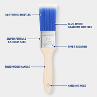 Pinceau plat de haute qualité 1,5 pouce, poils synthétiques, manche en bois dégradé bleu-blanc, pour peinture de fenêtres