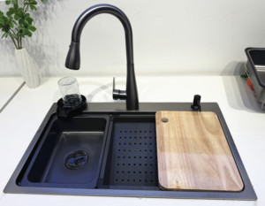 Singolo Slot moderno multifunzione in acciaio inox cascata lavello da cucina antigraffio rondella tazza scarichi singoli - Product Image 1