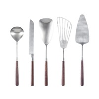Ensemble d'ustensiles de cuisine en acier inoxydable 304, spatule pelle à gâteau et cuillère de service à manche en noyer, collection 2024, vente chaude