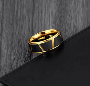 Anillo de Hombre DFR05 Elegante de Acero Inoxidable, Clásico en Negro y Dorado, Anillo de Pareja con Personalidad y Temperamento, Regalo de Boda o Cumpleaños - Product Image 5