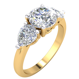 Bague personnalisée en or avec trois diamants de laboratoire, coupe ronde, solitaire, trio, bijoux fins, fabricant en gros - Product Image 1
