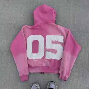 Logo de broderie d'autocollant de style de rue personnalisé lavage à l'acide sweat à capuche zippé de grande taille - Product Image 3