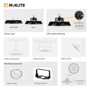 Éclairage UFO à économie d'énergie 200lm/W AC85-265V IP67 en aluminium pour hall industriel 100W/150W/200W pour entrepôt et salle de sport - Product Image 4