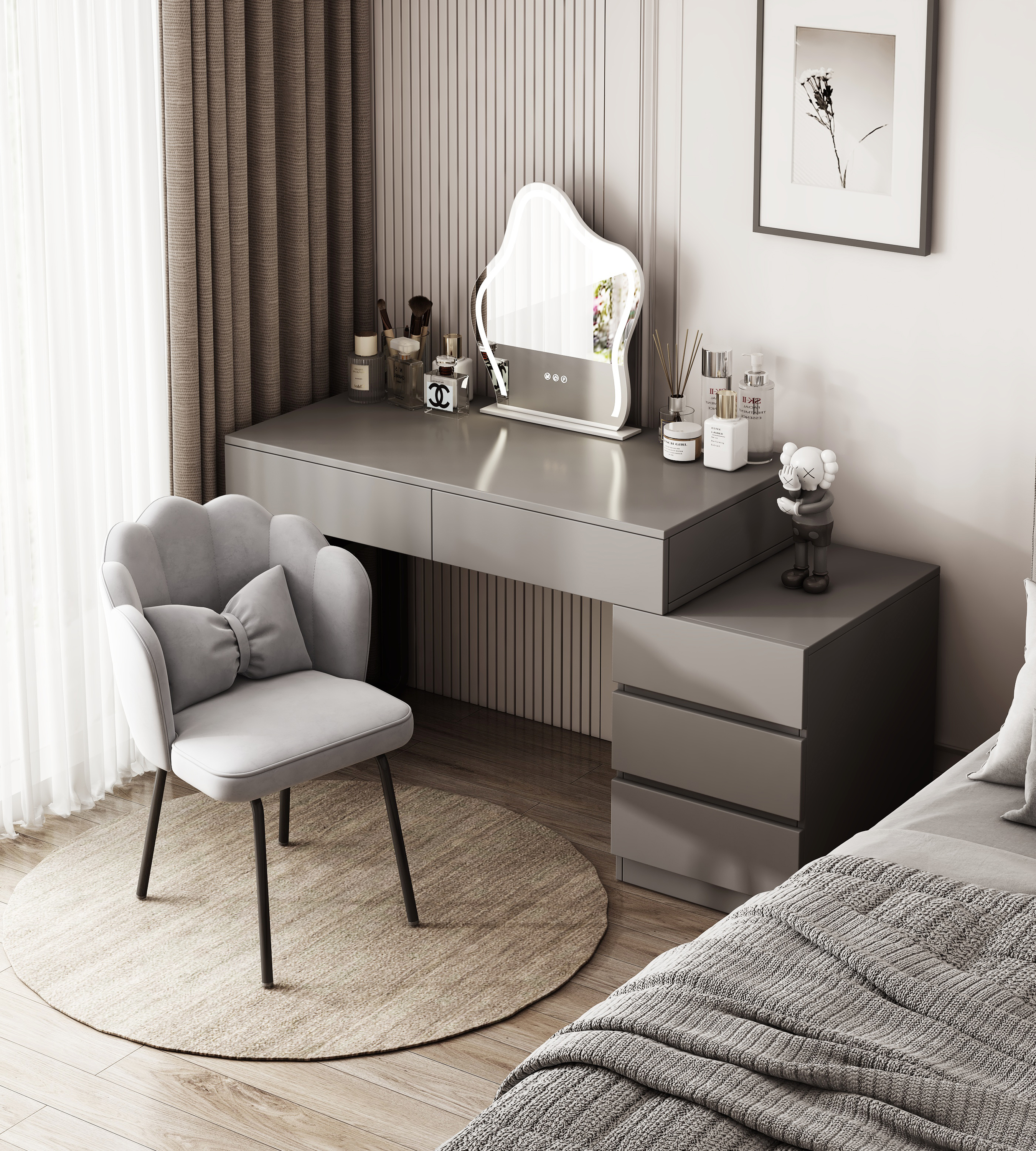 2024 Modern Lightweight Wooden Black White Dressing Table