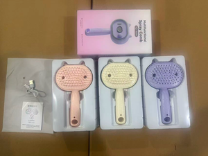 Pink <b>Cat</b>-Ear Electric Hair Care Comb Portable Nylon Brush Battery Operated Self-Cleaning Hairbrush - Product Image 6