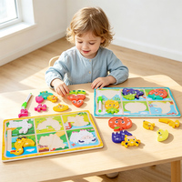 Tableau de puzzle en bois 2-en-1 animaux et véhicules, tableau de dessin et d'écriture, jouet éducatif précoce pour enfants, puzzle Montessori, jouets pour enfants