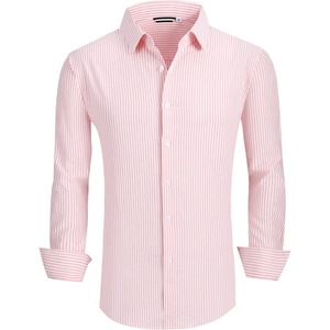 Camisa de Vestir Personalizada para Hombre, a Rayas Rosas, de Popelina de Algodón, Antiarrugas, Corte Casual de Negocios, Talla M - Product Image 1