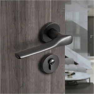 Maniglia moderna per porte Set interno in lega di zinco Design Design camera in legno maniglia silenziosa Set di serratura per la casa