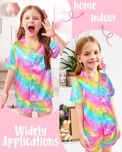 Girls' Pajamas Home Wear rainbow <strong>unicorn</strong> Print Soft Girls Nightgown Button-Down Short Sleeve Kids Pajamas Sleep Customized - Product Image 5