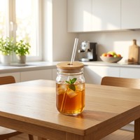 Couvercle en bambou durable avec logo personnalisé et trou pour paille, disque en bois gravé, bouchon hermétique en silicone pour tasses en verre