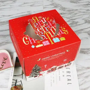 Scatole di imballaggio da asporto per torte di carta stampate con Logo personalizzato all'ingrosso di natale con finestre per Dessert