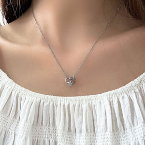 S925 Sterling Silver Double <b>Ring</b> <b>Necklace</b> Geometric Design Claw Setting Everyday Wear Clavicle Chain - Product Image 4