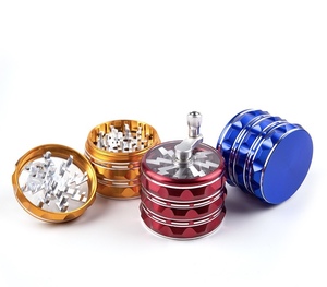 63mm 4 Layer Aluminum <b>Herb</b> <b>Grinder</b> Hand Crank Manual Crusher Round Smoking Accessory with Pollen Scraper - Product Image 1