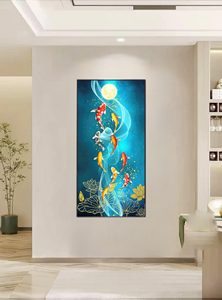 لوحة فنية يدوية من الحجر الرملي الطبيعي بتصميم 'تسعة أسماك تجلب الحظ' - Product Image 6