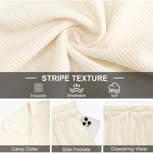 Ensemble de plage d'été pour homme personnalisé en 2 pièces, chemise boutonnée à rayures blanches texturées et short, tenue décontractée pour les vacances, coton respirant - Product Image 2