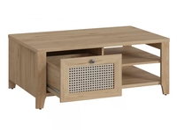 Vente en gros Table basse en bois au design élégant et élégant avec tiroir en rotin et étagère ouverte