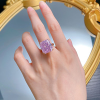 Bague en argent sterling 925 avec diamant rose à haute teneur en carbone, taille fleur de glace, 14x16mm, grand diamant de laboratoire