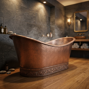 Baignoire ovale autoportante en cuivre, baignoire de luxe en métal pour adultes, pour la baignade à domicile - Product Image 1