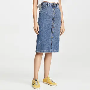 Robe en jean de bonne qualité, jupe en Denim, pas de élastique, à boutons, lavable à l'acide