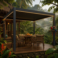 Pergola en aluminium avec revêtement en poudre résistant aux UV, toit à lamelles bioclimatiques motorisé, gazebo pour balcon extérieur