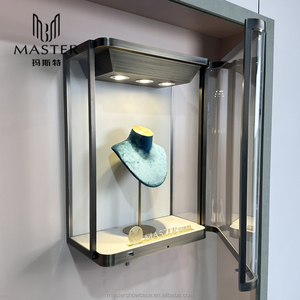 Exposição de vidro curvo personalizada Gabinete de exibição de parede em aço inoxidável <span class=keywords><strong>Showcase</strong></span> LED Lockable Jewelry Wall <span class=keywords><strong>showcase</strong></span> - Product Image 3