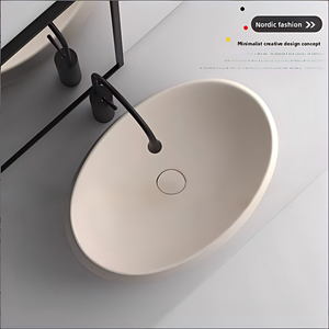 Lavabo Ovalado <span class=keywords><strong>de</strong></span> Cerámica Moderno Personalizado con un Solo Orificio, Estilo Crema Amarillo, para Baño, Balcón o Lavadero - Product Image 3