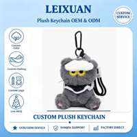Porte-clés chat en peluche gris mignon, pendentif chaton doux et moelleux avec mousqueton noir, cordon pour sac à dos, décoration, cadeau