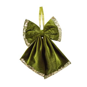 Adornos de Terciopelo Verde Oliva con Pedrería, Lazos Grandes Colgantes con Colas para Decoración Navideña - Product Image 4