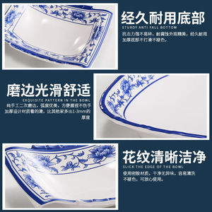 Plato de melamina azul y blanco de forma irregular, duradero, para uso en hoteles y restaurantes. - Product Image 4