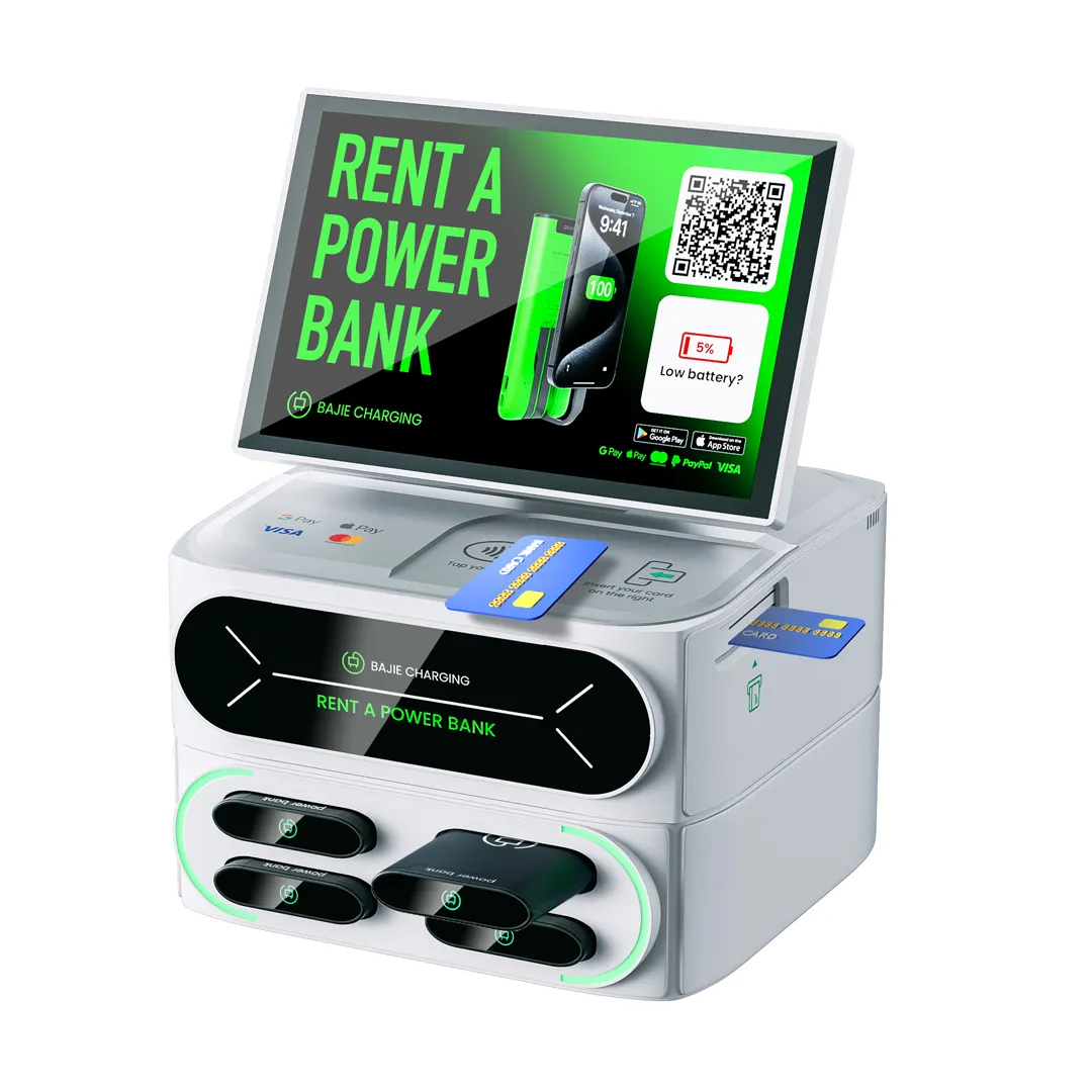4 yuva dokunmatik ekran entegre istiflenebilir paylaşımlı kiralama güç bankası paylaşımı otomat telefon şarj kiralama Kiosk istasyonu
