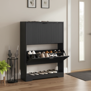 Meuble à chaussures de luxe léger de haute qualité pour entrée, <span class=keywords><strong>avec</strong></span> 2 tiroirs rabattables, noir, rainuré, en bois, vente directe usine - Product Image 4