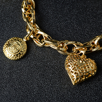 Pulsera de Cadena con Eslabones de Corazón y Bola, Diseño Geométrico Clásico Cubano, Chapado en Oro de 14K de Alta Calidad, Ajustable para Mujer