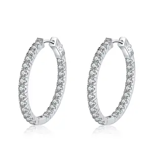 3 Carat CT.T.W Moissanite Eternity Earring Iced Out Diamond Huggie Fine Jewelry Black Moissanite Hoop Earrings Sterling Silver