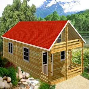 Easy assembled mountain slope resort log cabin, solid wood made prefab house on winter