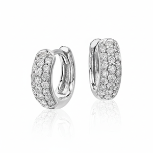 Pendientes Huggie Clásicos de Oro Blanco de 10K con Diamantes de Corte Brillante Redondo para Mujer, 1.00Cttw, Lujosos - Product Image 2