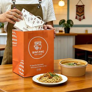 Sac en papier pour la nourriture à emporter, cuisine indonésienne, personnalisé avec logo, écologique, recyclable, biodégradable, jetable - Product Image 6