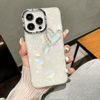 IPhone 15 Pro Max Housse de protection 13 & XR Stereo Pearl Heart Grip Galvanoplastie Case Special Craft Mobile Phone Case