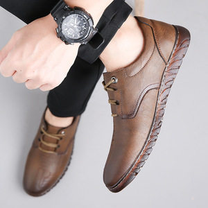 Chaussures habillées en cuir pour hommes, bout rond, lacets, semelle antidérapante en caoutchouc, pour le bureau et les occasions formelles, automne - Product Image 3
