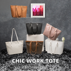 Elegante diseño en relieve bolso de negocios para mujer PU cierre de cremallera cadenas para portátil trabajo esencial forro de poliéster todas las estaciones - Product Image 2