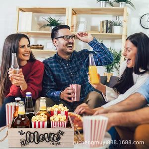 Caja de madera para refrigerios con asa, organizador de palomitas y bebidas, organizador rectangular portátil de madera maciza para noche de cine - Product Image 3
