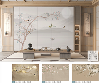 Papier peint brodé à la main, Chinoiserie, Prunier, Pie, Fleur, Branche, Papillon, Murale murale pour Villa de Luxe, Salle de Thé, Décoration Intérieure