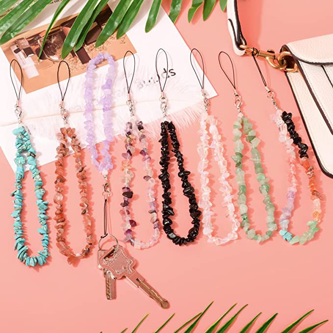 Подвеска для телефона из натурального розового кварца с бусинами, ремешок для сотовых телефонов, подвеска на запястье, ремешок ручной работы из натуральных камней, цепочка-брелок для телефона