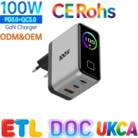Cargador de 100W con Pantalla TFT y USB Tipo C para Laptop, Tablet, Móvil, Cargador Rápido PD GaN con Pantalla de 100w para Macbook, iPad