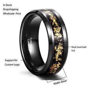 Anello in Carburo di Tungsteno Tempusort, Gioiello Classico Personalizzato, 8mm Comfort Fit, Placcato Oro Nero con Intarsio, per Matrimonio Uomo - Product Image 2
