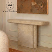 Table console moderne en travertin, table d'entrée rectangulaire en pierre, table d'appoint étroite, base en bloc massif pour salon, couloir