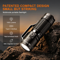 Lampe torche compacte SUPERFIRE IP67 étanche 1000 lumens en alliage d'aluminium LED pour camping, magnétique, rechargeable Type-C, EDC