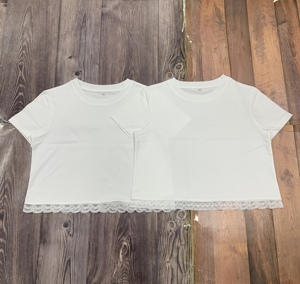 T-Shirt da <span class=keywords><strong>Donna</strong></span> in Cotone 100% Morbido con Stampa e Ricamo Personalizzati di Alta Qualità, Set Pigiama Estivo in Pizzo - Product Image 2